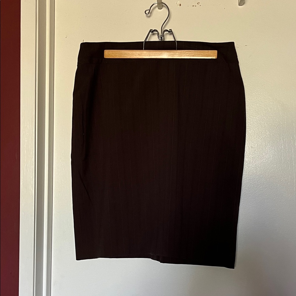 Cleo Vintage Dark Brown Pencil Skirt With Wide Copper Pinstripping